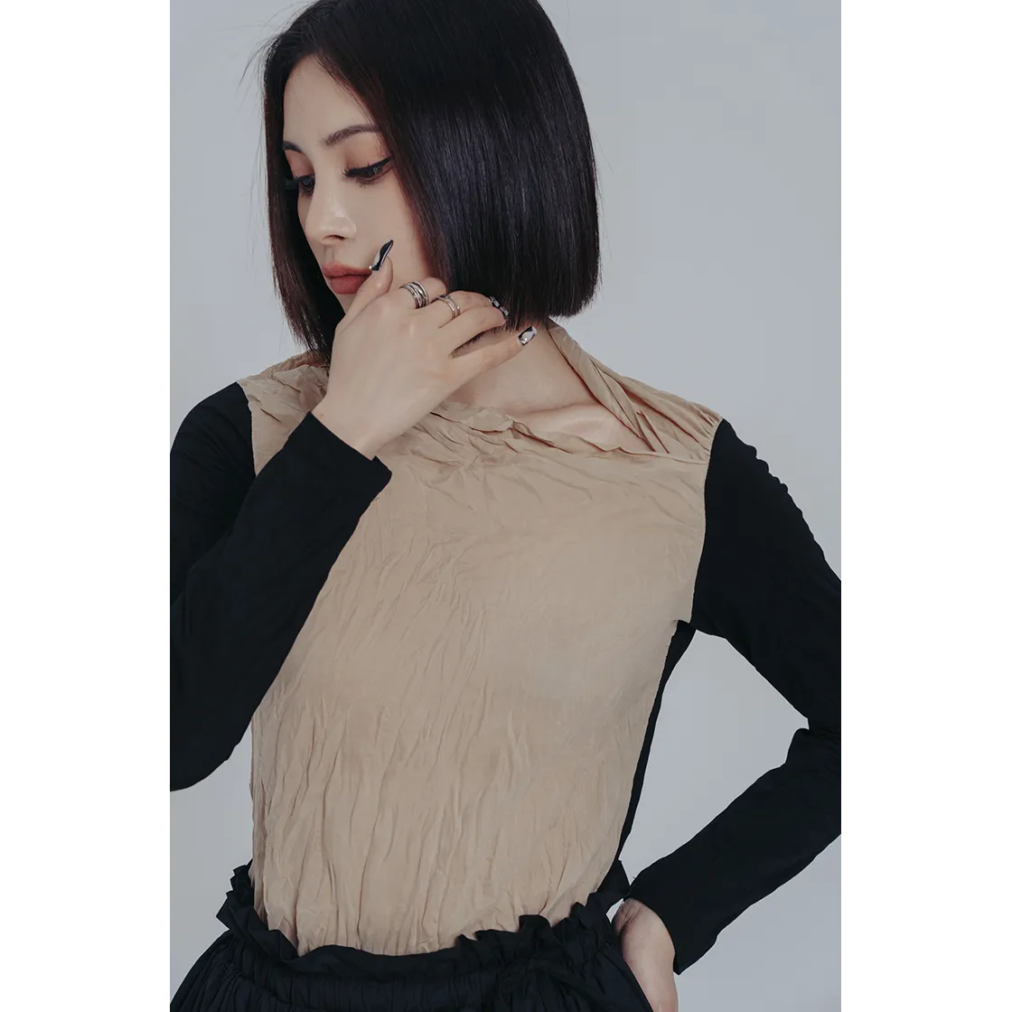 Color Block Wrinkled Shirt