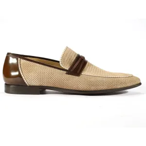 Corrente 3417-HS Men's Designer Shoes Taupe Texture Suede /Calf-Skin Leather Loafers (CRTS1028)