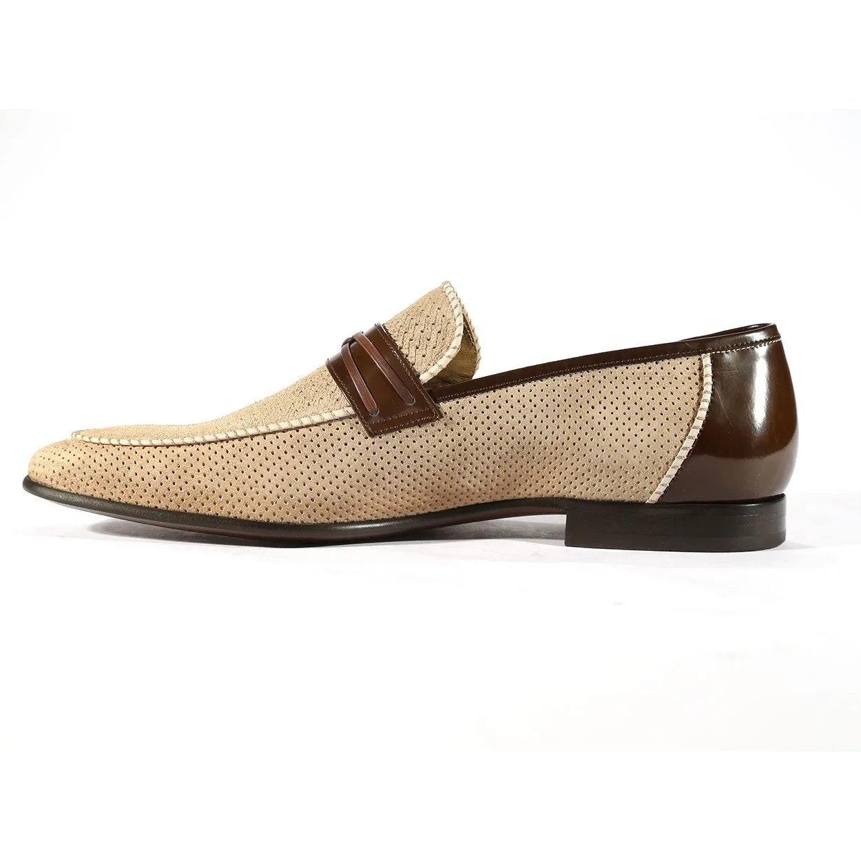 Corrente 3417-HS Men's Designer Shoes Taupe Texture Suede /Calf-Skin Leather Loafers (CRTS1028)