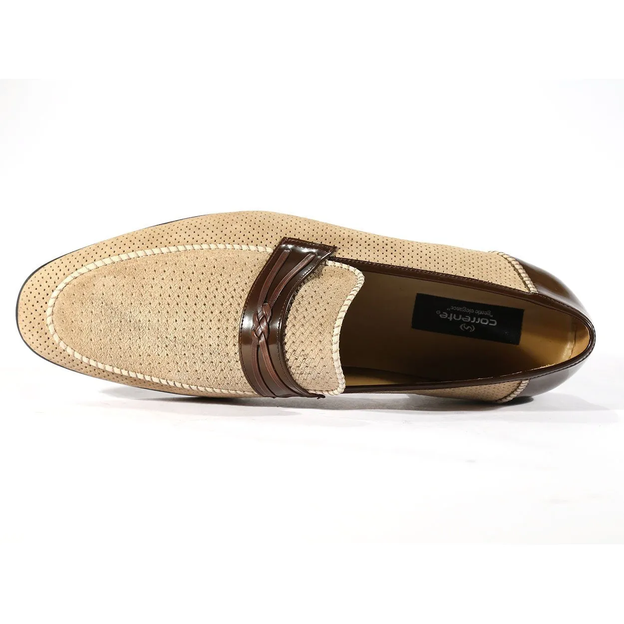 Corrente 3417-HS Men's Designer Shoes Taupe Texture Suede /Calf-Skin Leather Loafers (CRTS1028)