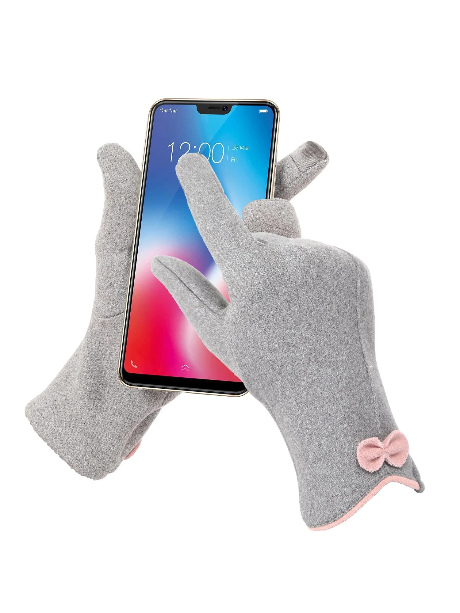 FabSeasons Slim Grey Winter Gloves for Women: Velvet Lining, Touchscreen Index Finger, Smooth Driving/Riding