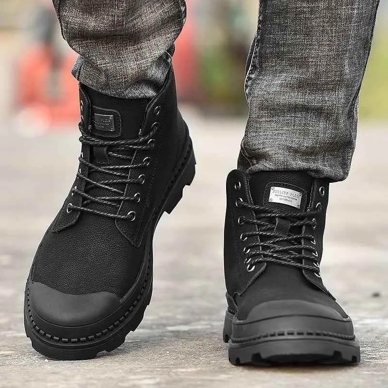Fashion Business Men's Casual Shoes Lace Up Black Ankle Boots JOS0132