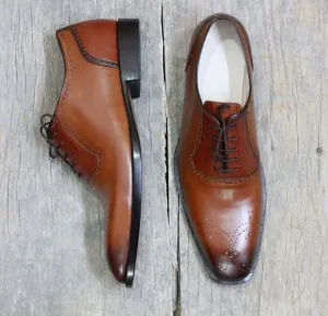 Handmade Men's Brown Brogue Leather Lace Up Shoes, Men Designer Dress Formal Luxury Shoes