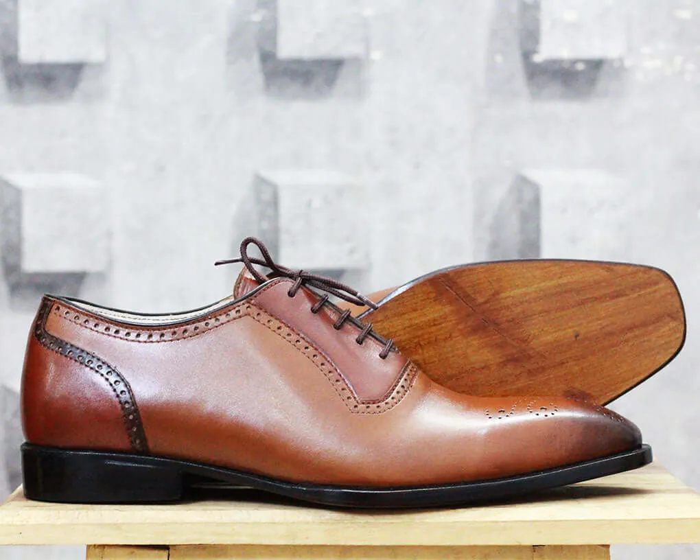 Handmade Men's Brown Brogue Leather Lace Up Shoes, Men Designer Dress Formal Luxury Shoes