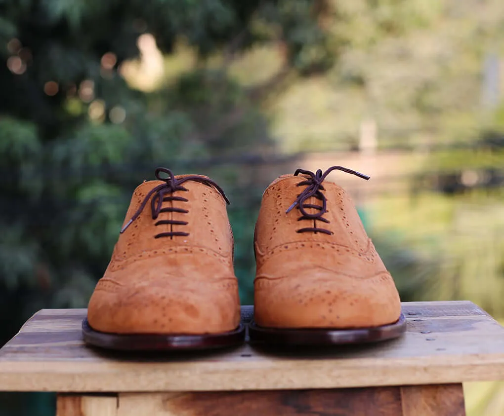 Handmade Men's Tan Suede Wing Tip Brogue Lace Up Shoes, Men Designer Dress Formal Luxury Shoes