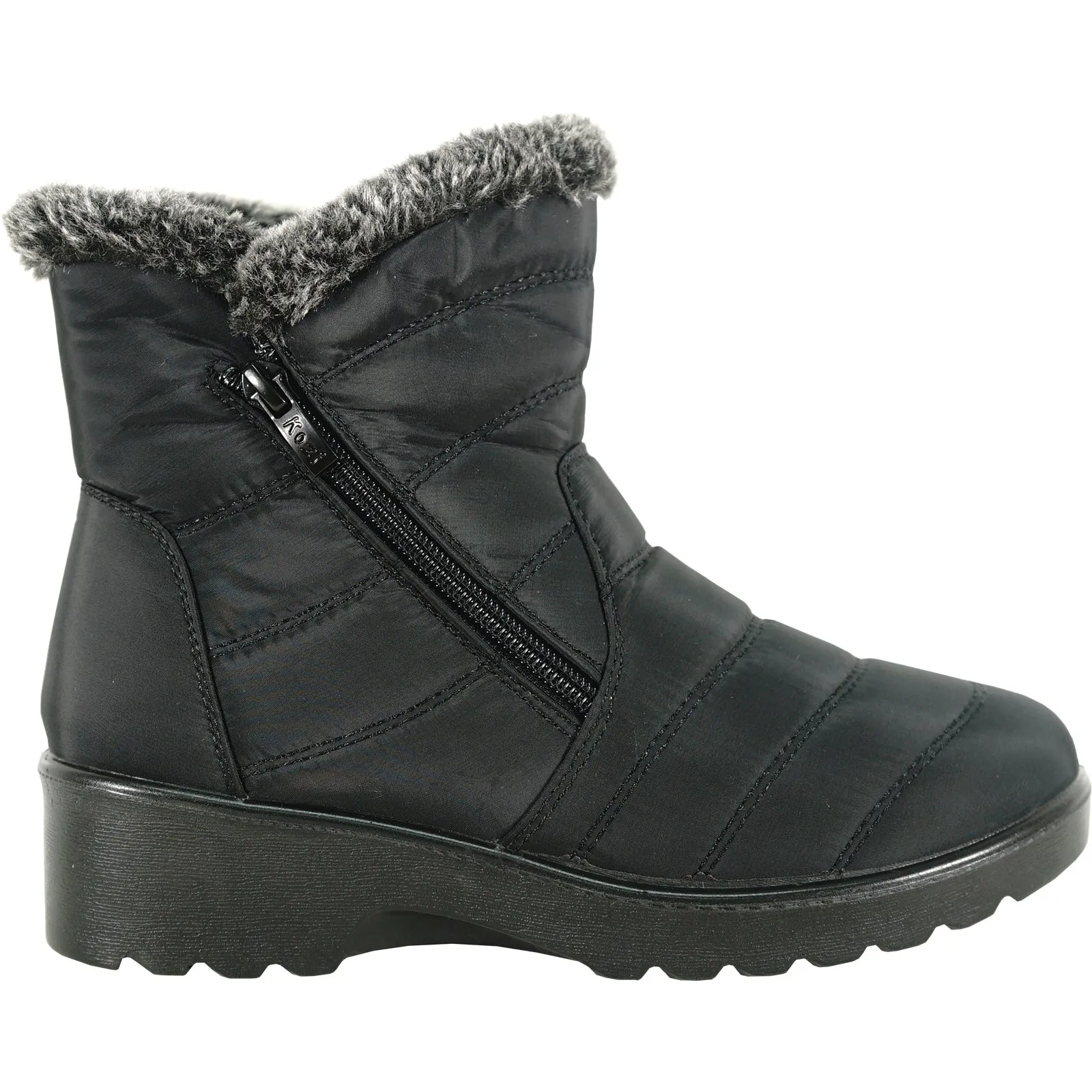 KOZI Women Winter Fur Boot NANCY-3 Ankle Casual Boot Black - with Ice Cleat Outsole