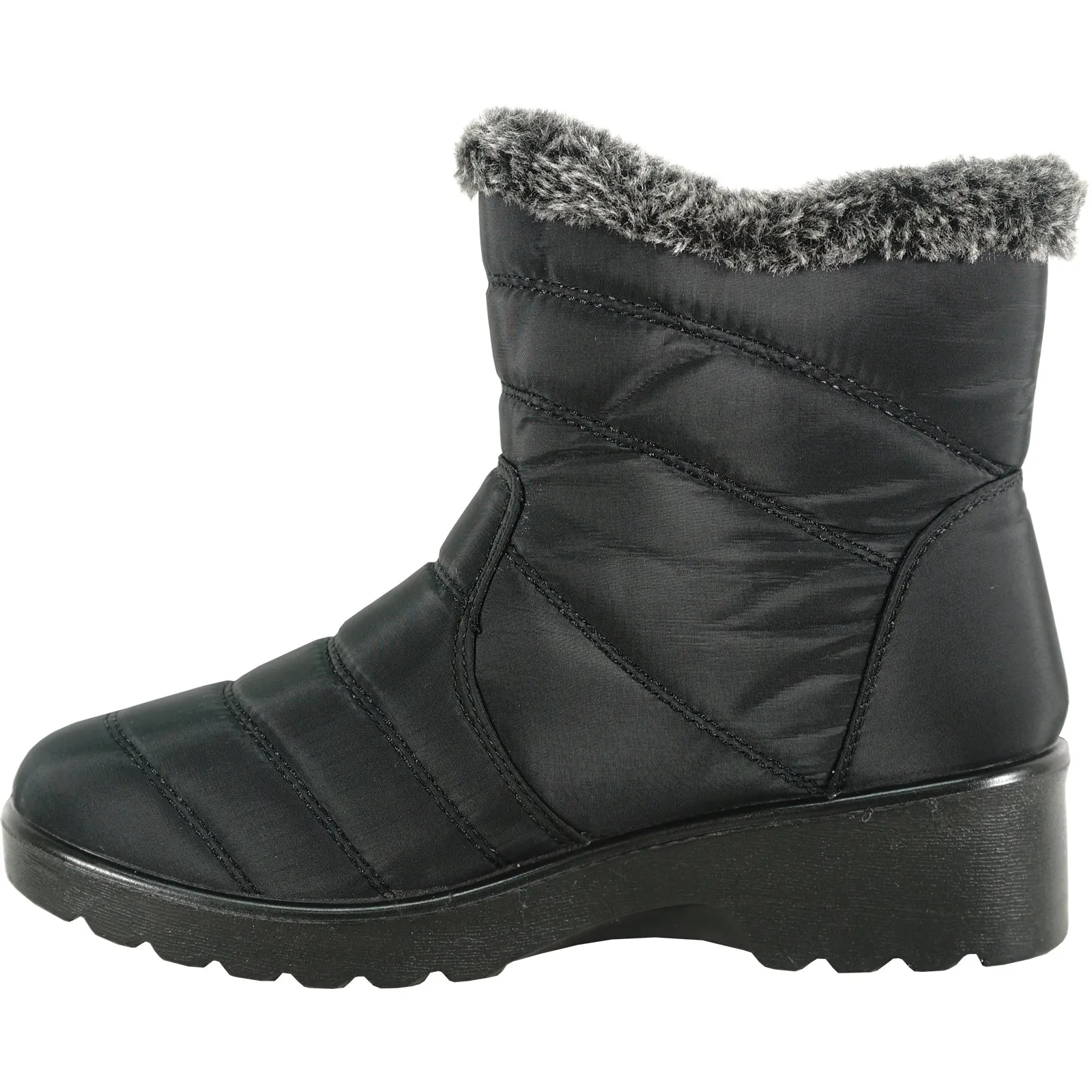 KOZI Women Winter Fur Boot NANCY-3 Ankle Casual Boot Black - with Ice Cleat Outsole