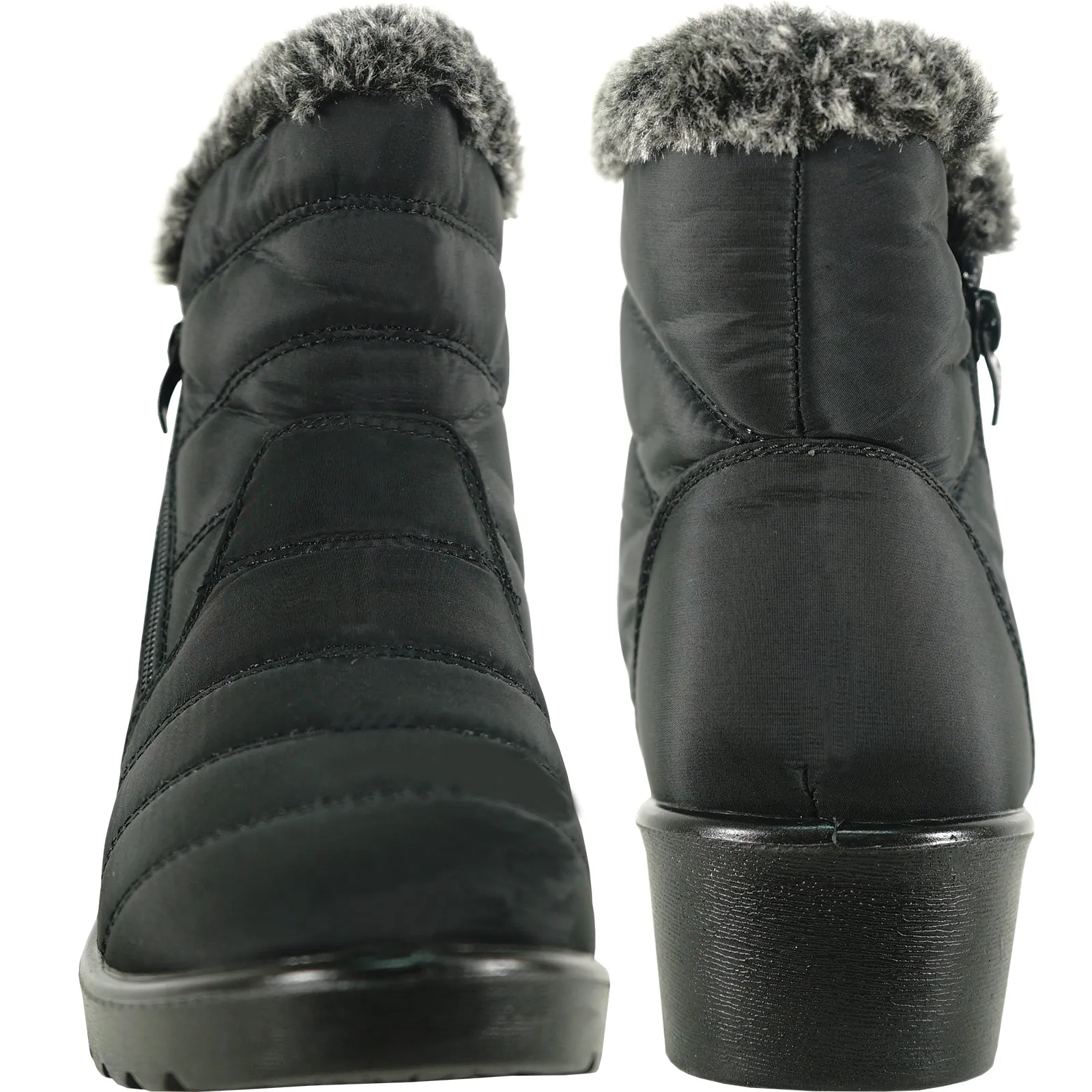 KOZI Women Winter Fur Boot NANCY-3 Ankle Casual Boot Black - with Ice Cleat Outsole