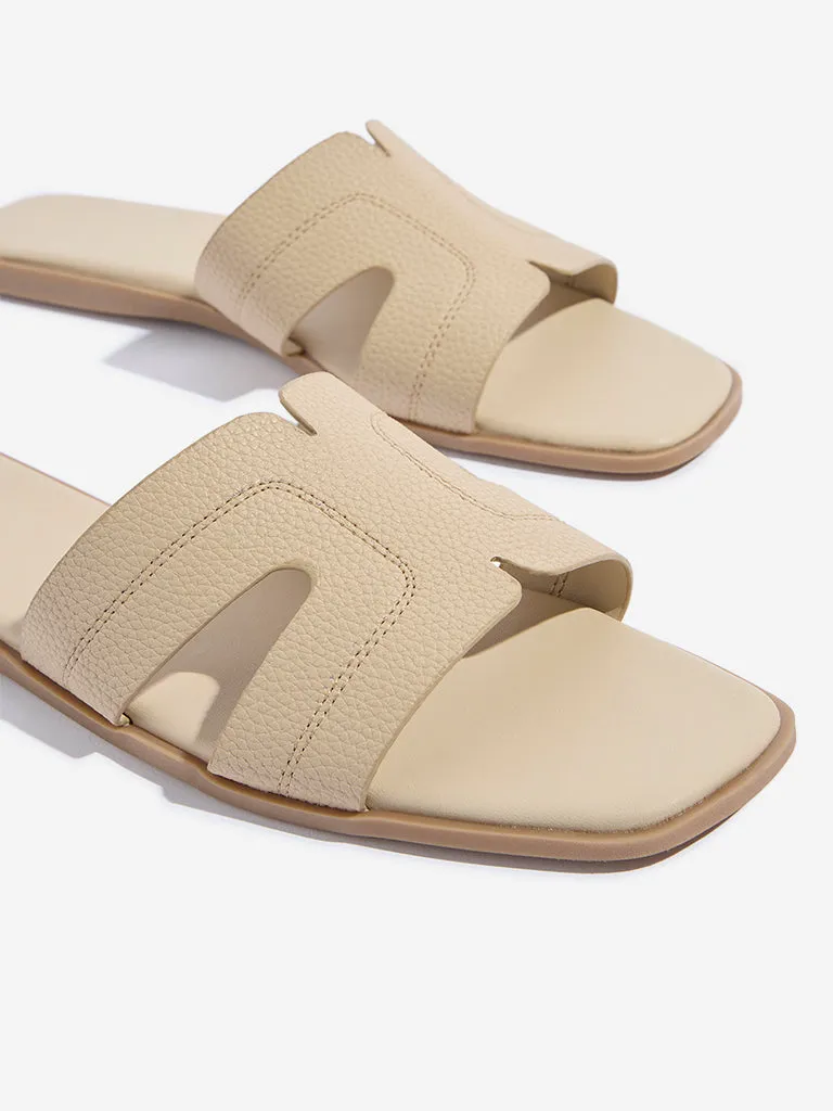 LUNA BLU Beige Embroidered Slides