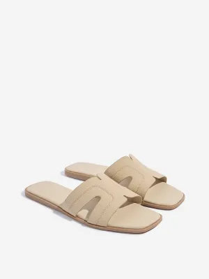 LUNA BLU Beige Embroidered Slides