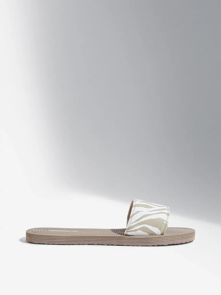 LUNA BLU Beige Striped Design Textured Pool Slides