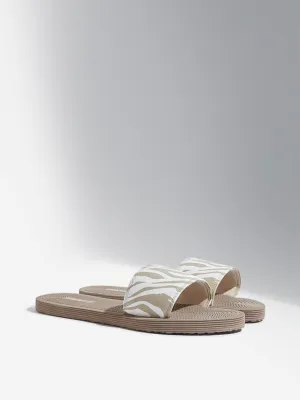 LUNA BLU Beige Striped Design Textured Pool Slides