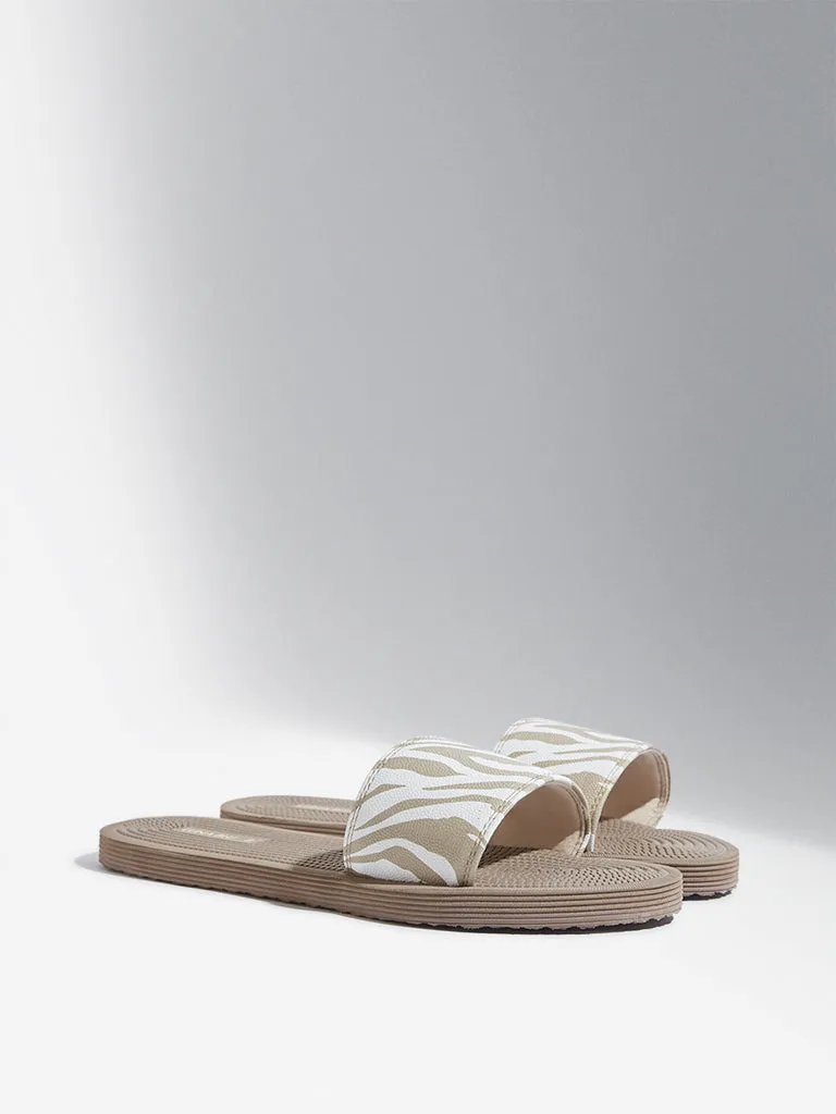 LUNA BLU Beige Striped Design Textured Pool Slides