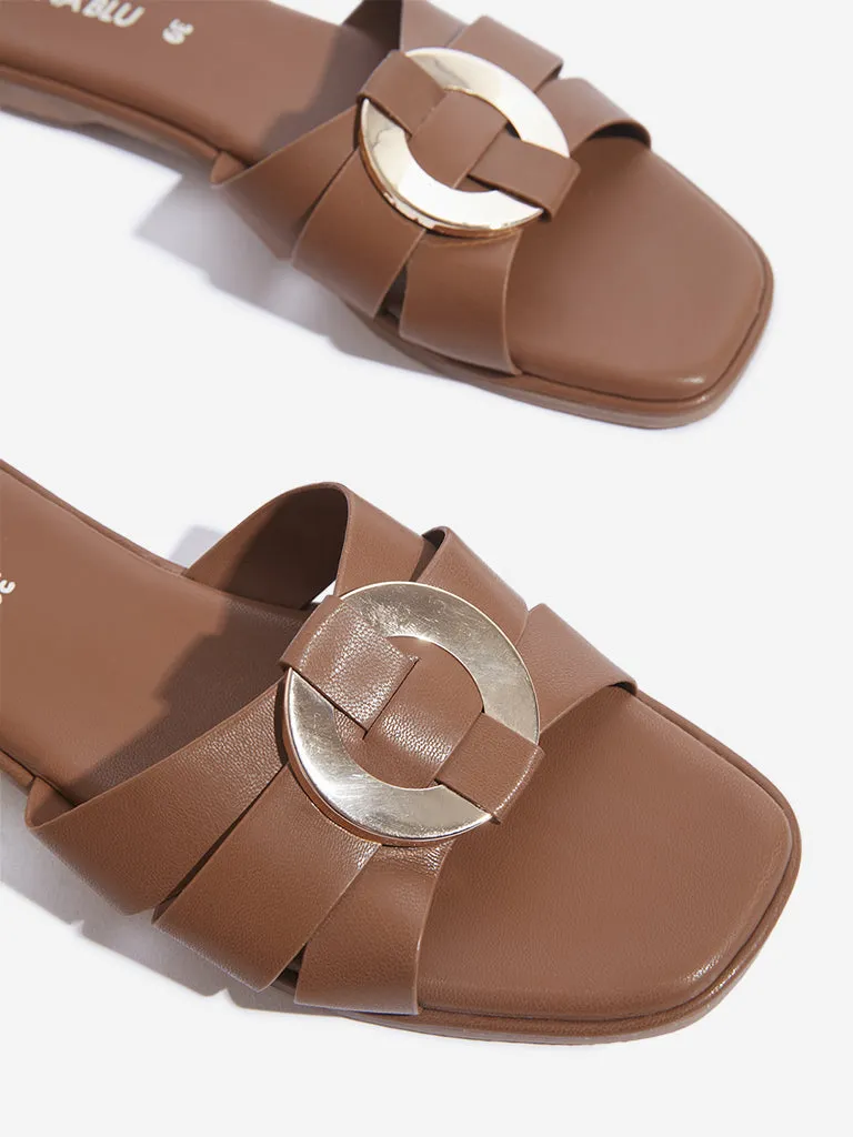 LUNA BLU Tan Hardware-Detailed Multi-Strap Slides