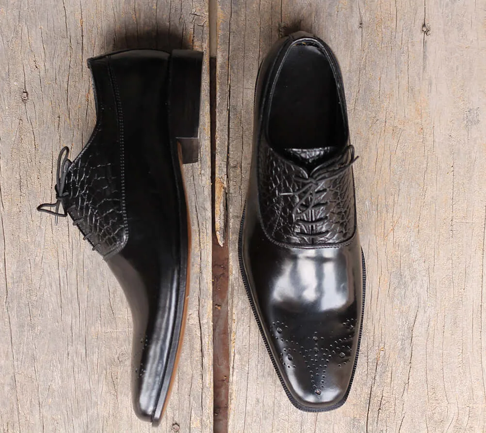Men's Handmade Black Alligator Leather Brogue Shoes