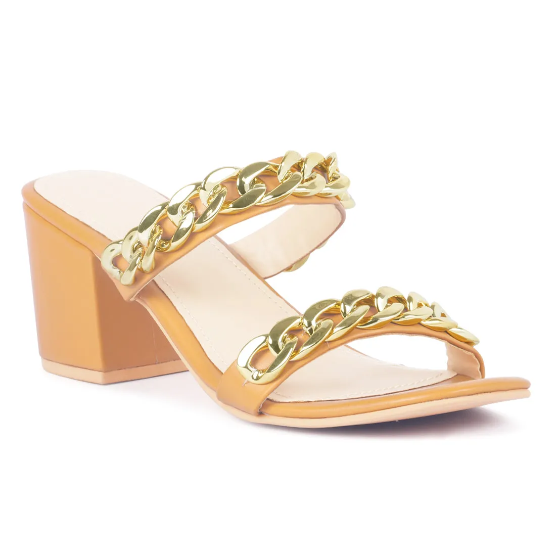 Mustard Block Heel Slide Sandals