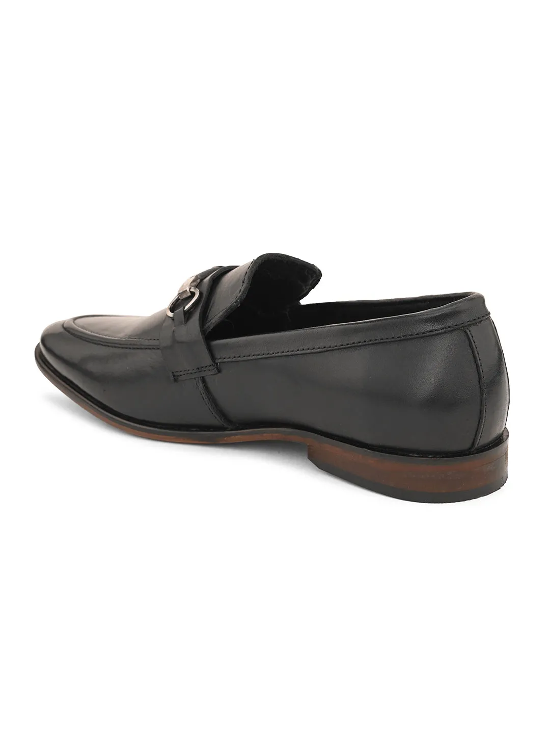 Pelle Albero Black Leather Slip on Handcrafted Round Formal Shoes For Men