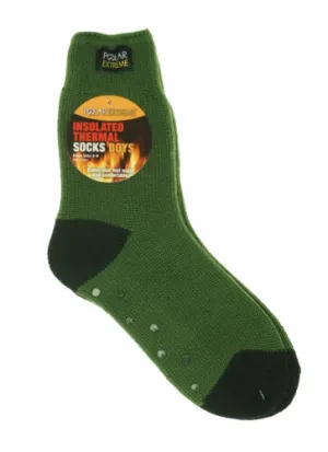 Polar Extreme Boy's Insulated Thermal Striped Crew Socks Green Black