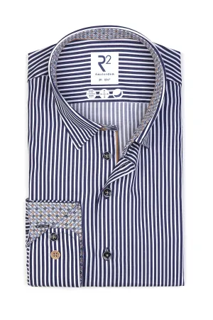 R2 Hidden Button Down Navy Stripe Shirt