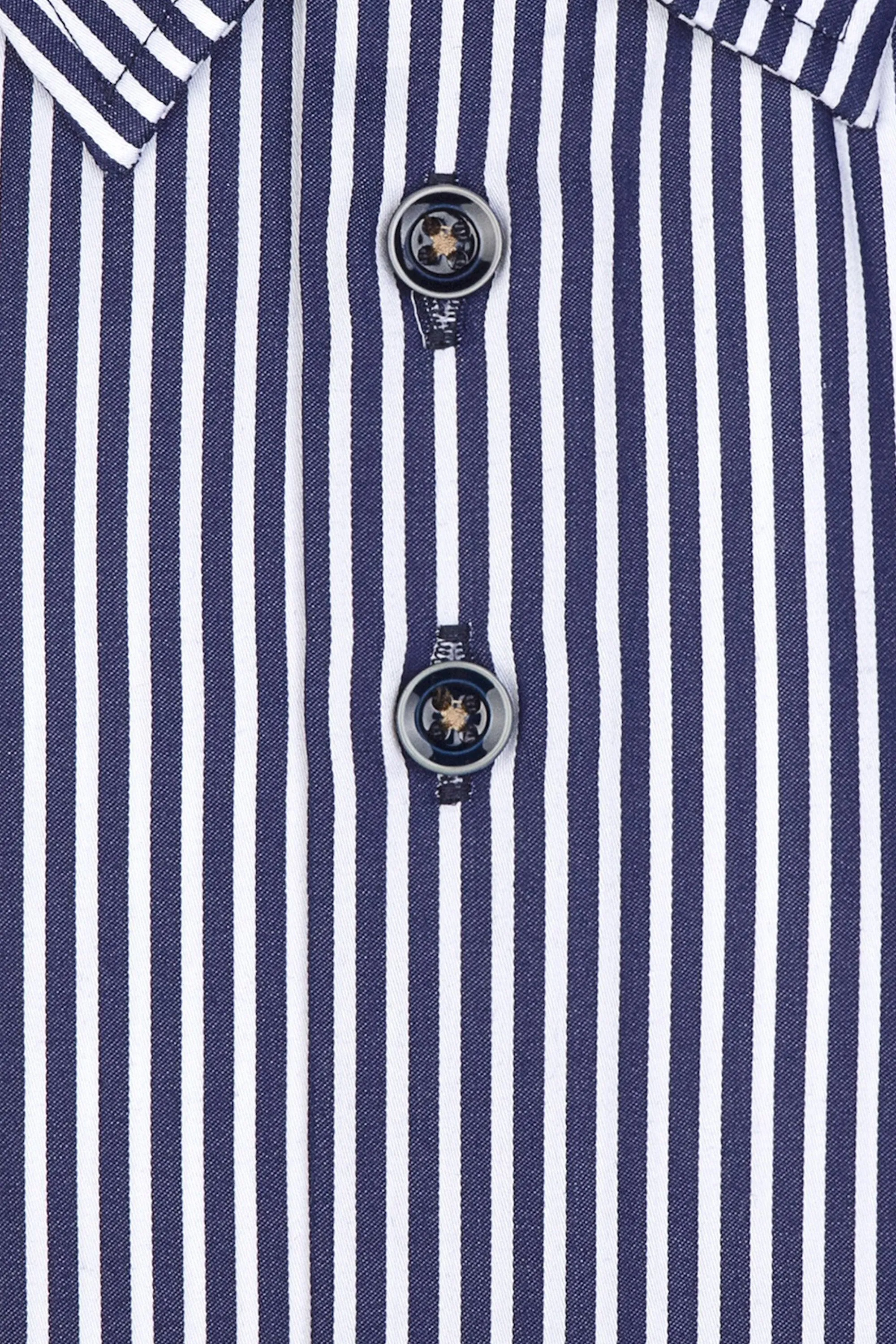 R2 Hidden Button Down Navy Stripe Shirt