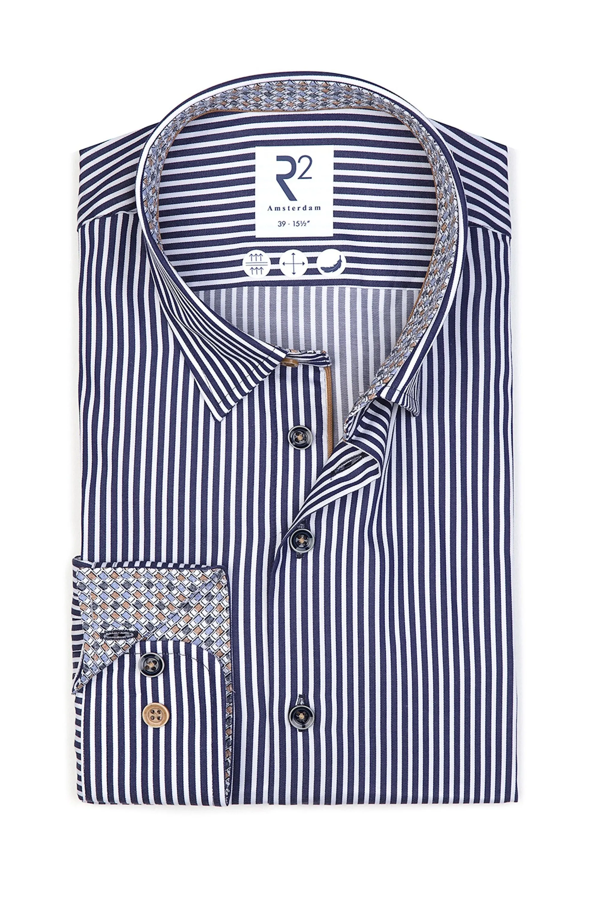 R2 Hidden Button Down Navy Stripe Shirt