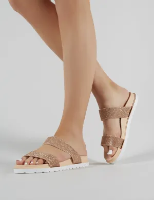 Raye Embellished Slider in Rose Gold
