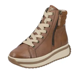 Rieker W0962-24  Ladies Brown Leather Zip & Lace Ankle Boots