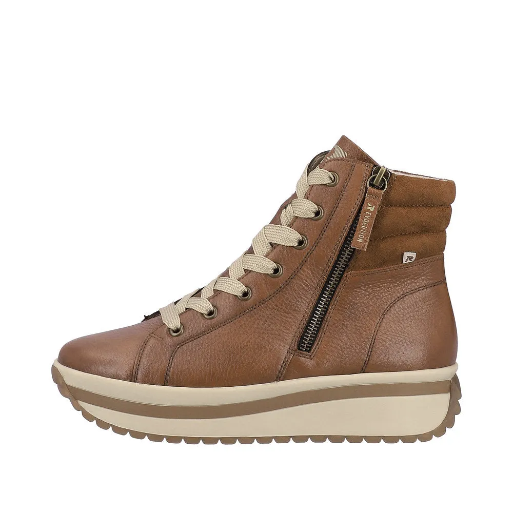 Rieker W0962-24  Ladies Brown Leather Zip & Lace Ankle Boots