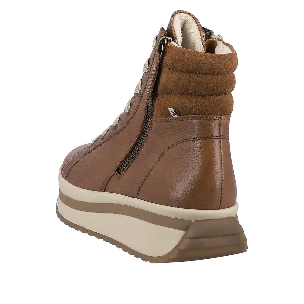 Rieker W0962-24  Ladies Brown Leather Zip & Lace Ankle Boots