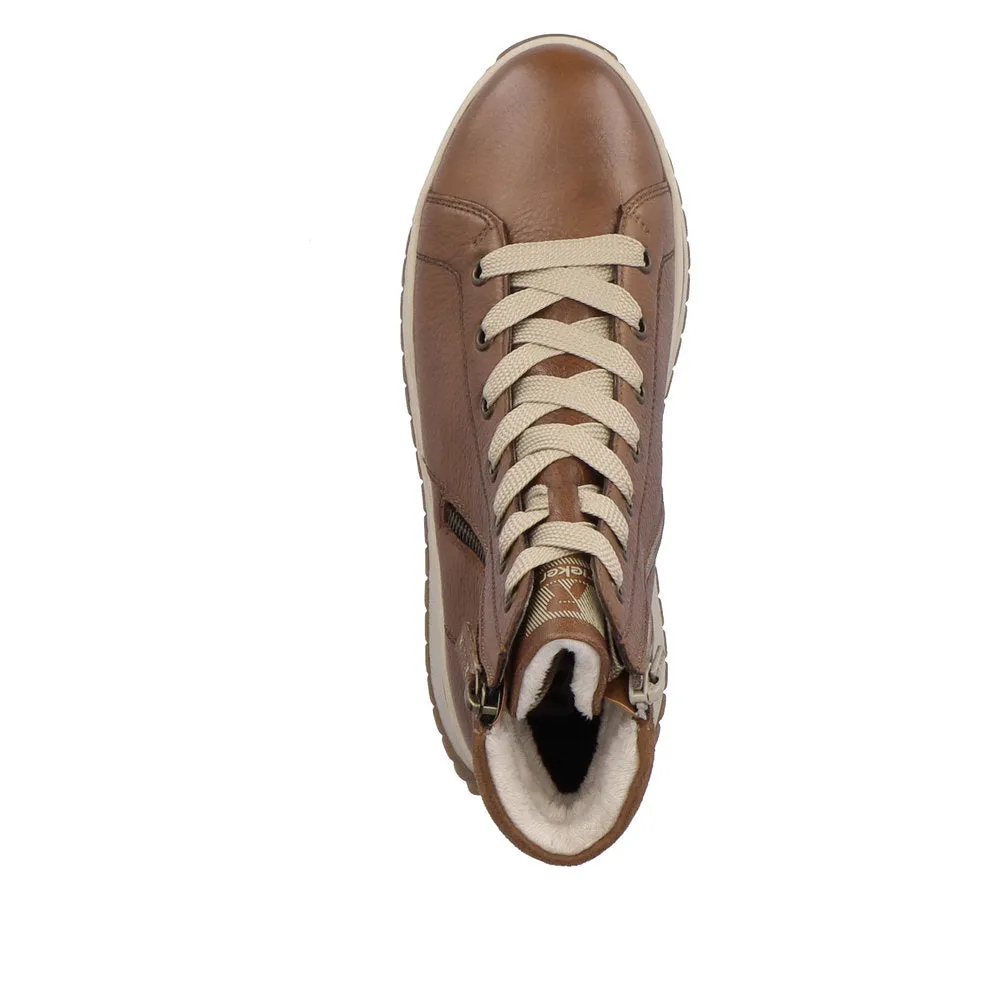 Rieker W0962-24  Ladies Brown Leather Zip & Lace Ankle Boots