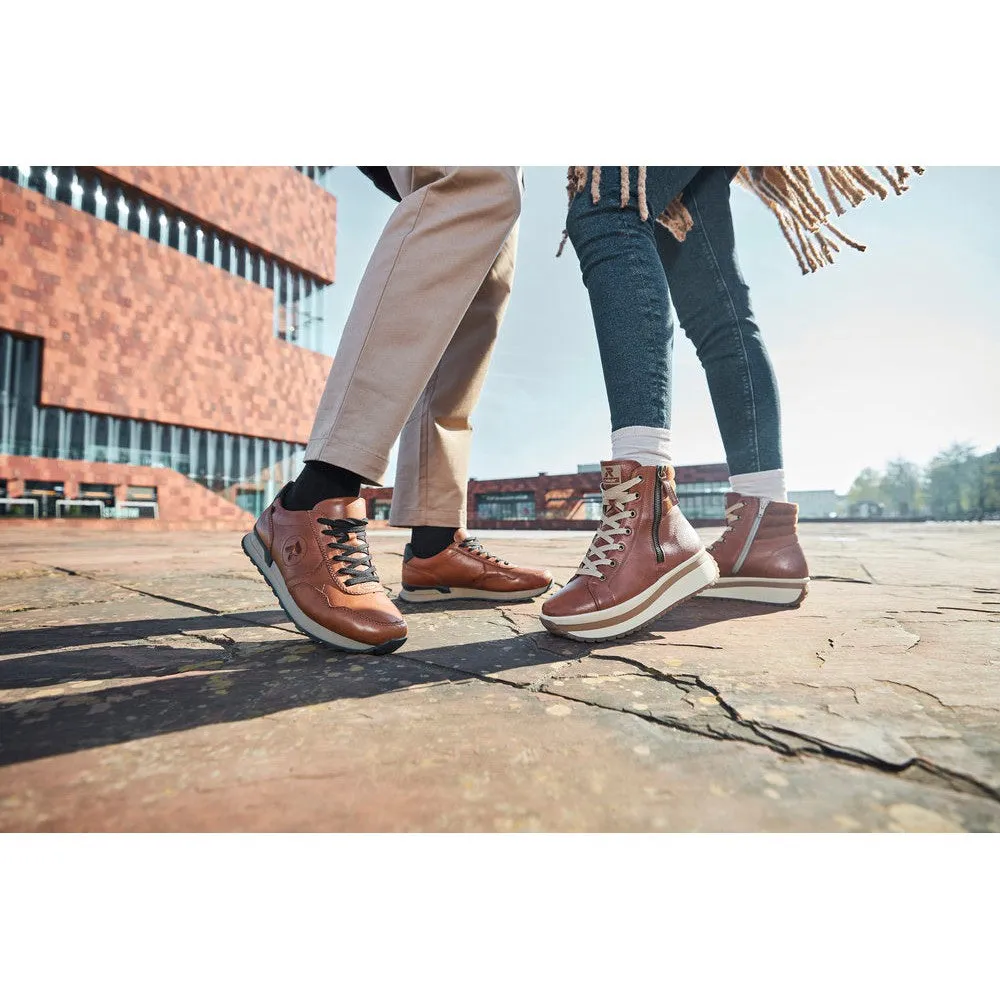 Rieker W0962-24  Ladies Brown Leather Zip & Lace Ankle Boots
