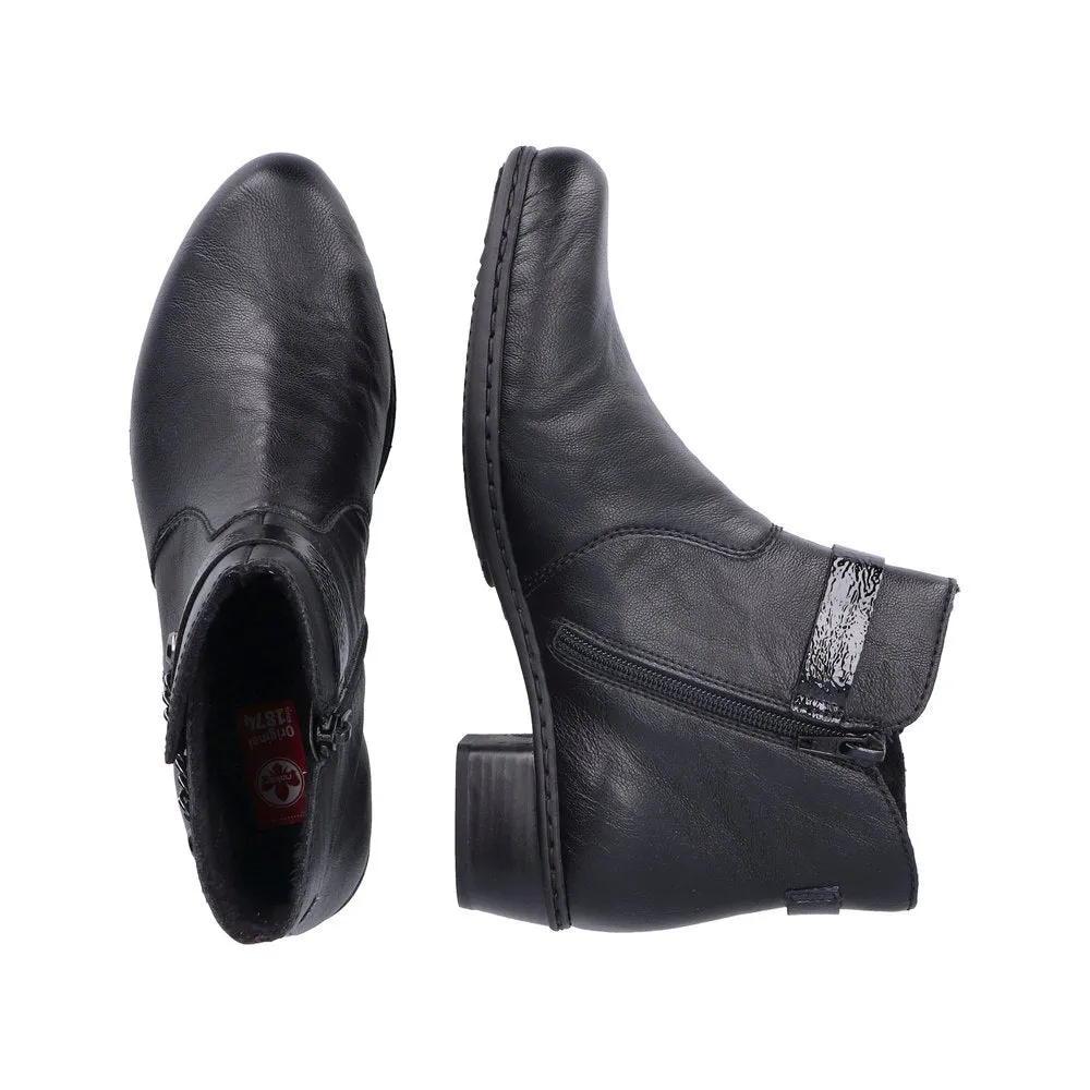 Rieker Y0783-00 Ladies Black Side Zip Ankle Boots