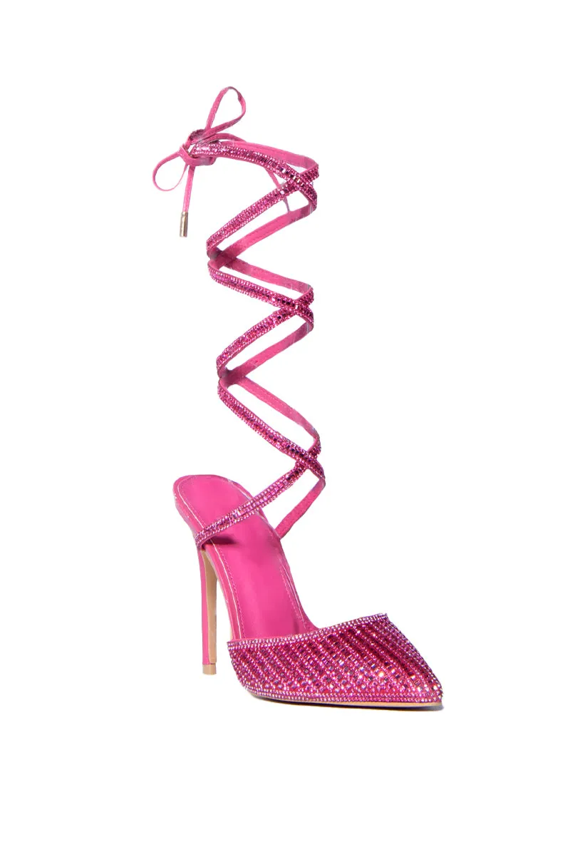 RISS-FUCHSIA CRYSTAL ANKLE WRAP PUMP