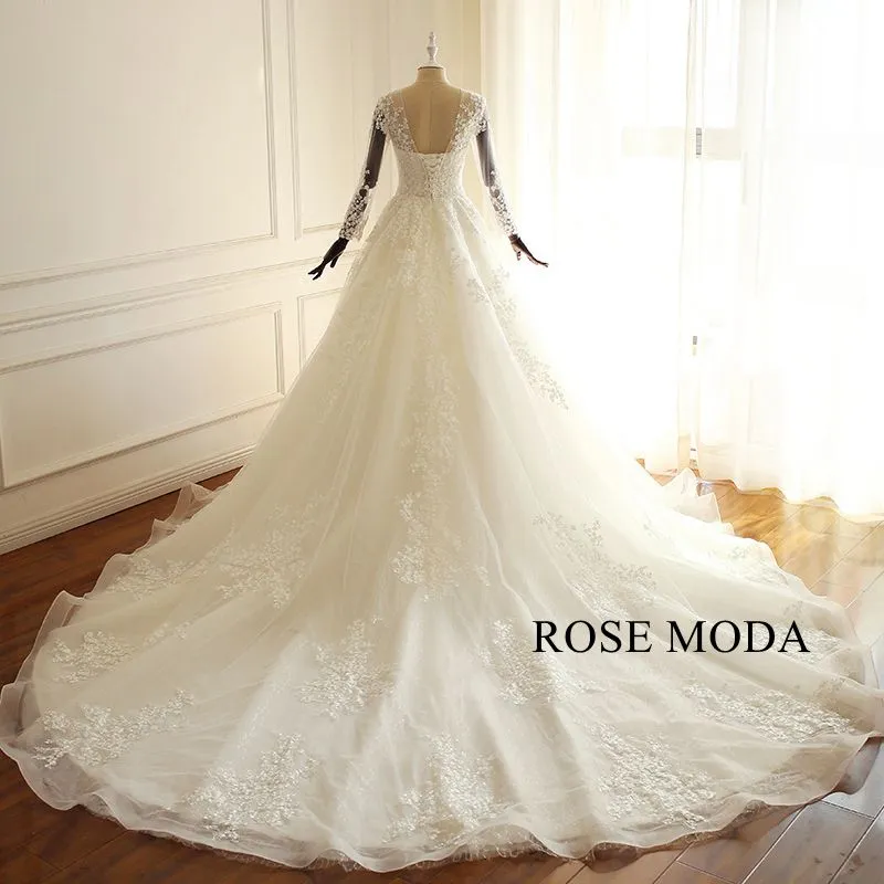 Rosemoda Lace Ball Gown Wedding Dress with Long Sleeve