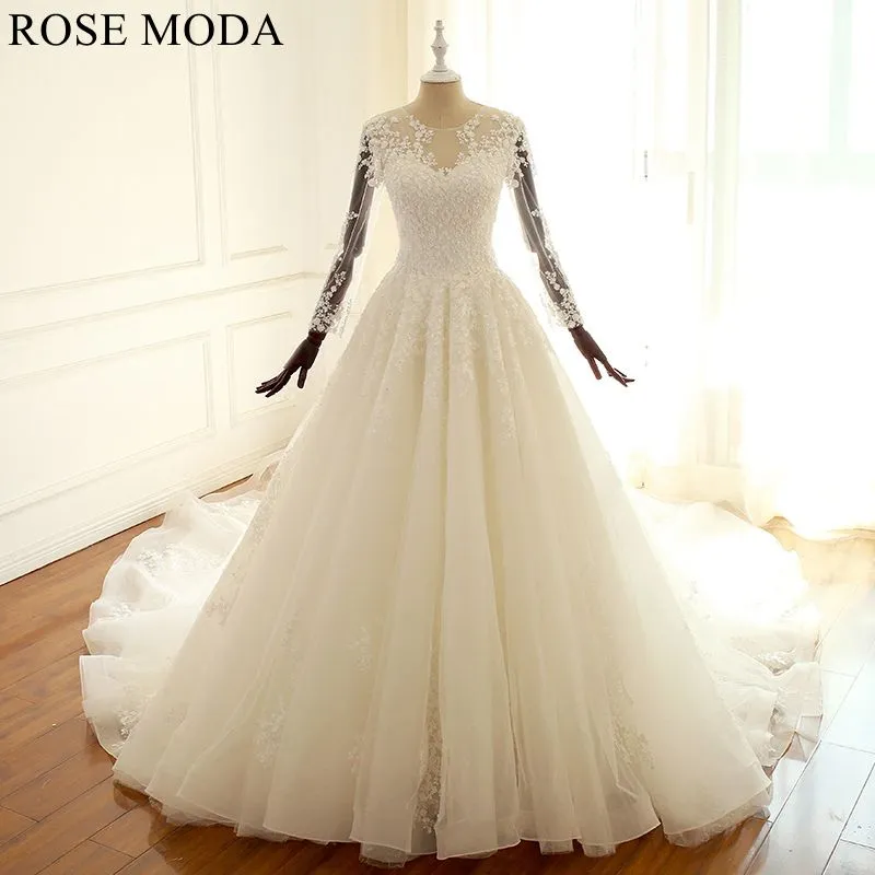 Rosemoda Lace Ball Gown Wedding Dress with Long Sleeve