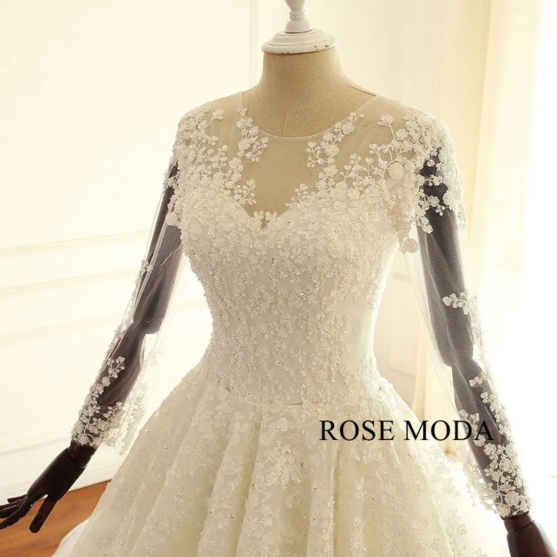 Rosemoda Lace Ball Gown Wedding Dress with Long Sleeve