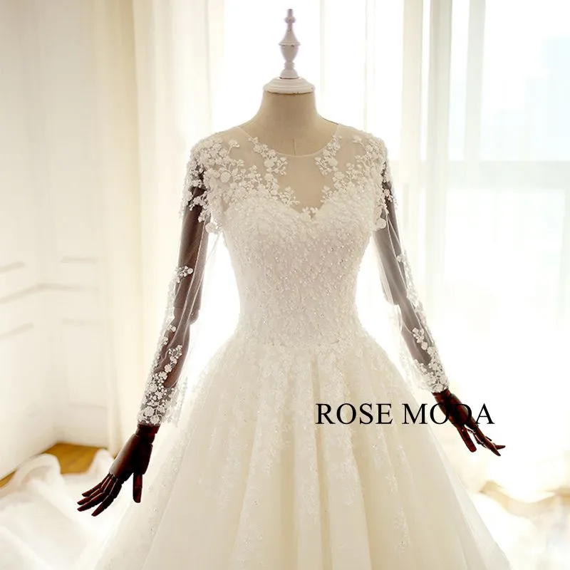 Rosemoda Lace Ball Gown Wedding Dress with Long Sleeve