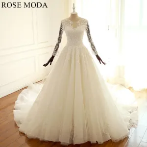 Rosemoda Lace Ball Gown Wedding Dress with Long Sleeve