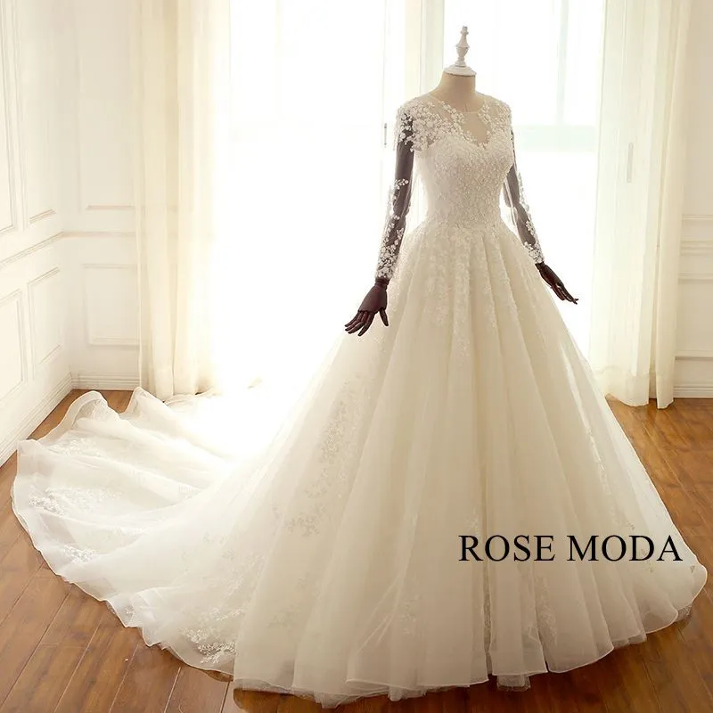Rosemoda Lace Ball Gown Wedding Dress with Long Sleeve