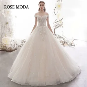 Rosemoda Off Shoulder Sequin Lace Ball Gown Wedding Dress