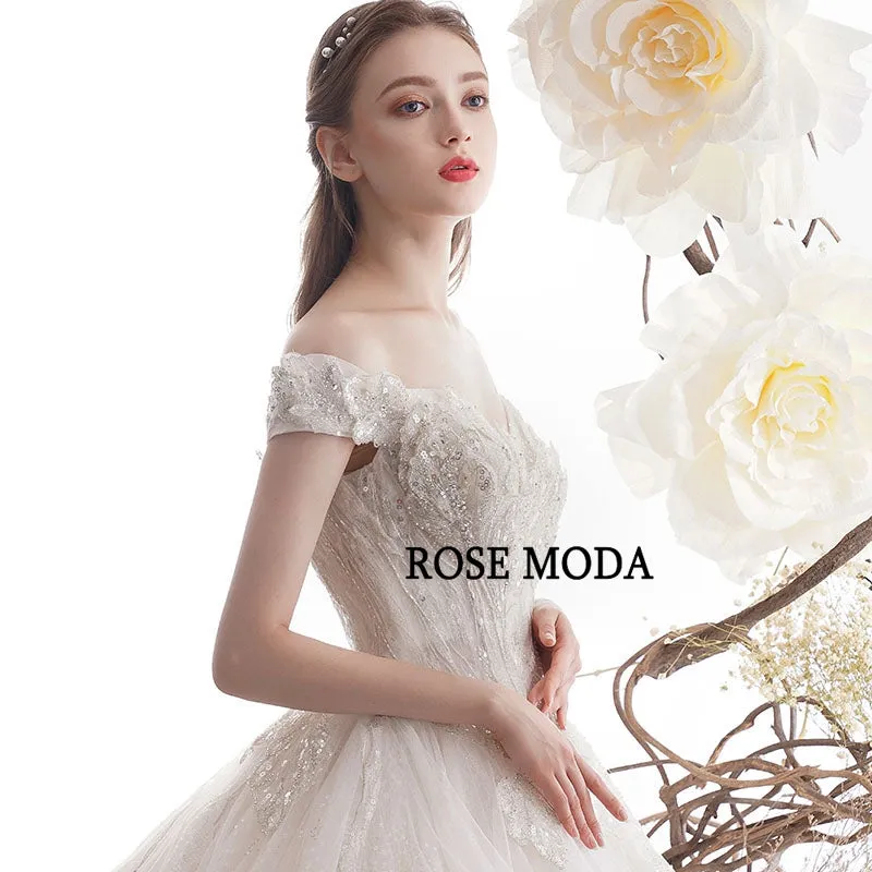 Rosemoda Off Shoulder Sequin Lace Ball Gown Wedding Dress
