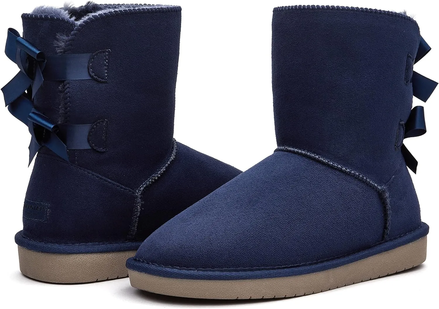 Stylish Back Bow Fur Lined Comfy Black Suede Winter Boots