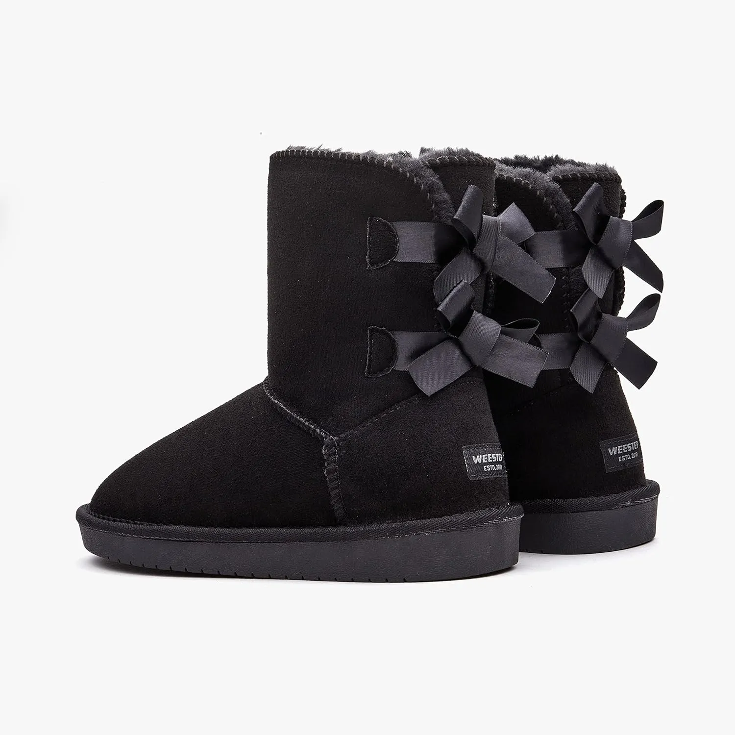 Stylish Back Bow Fur Lined Comfy Black Suede Winter Boots