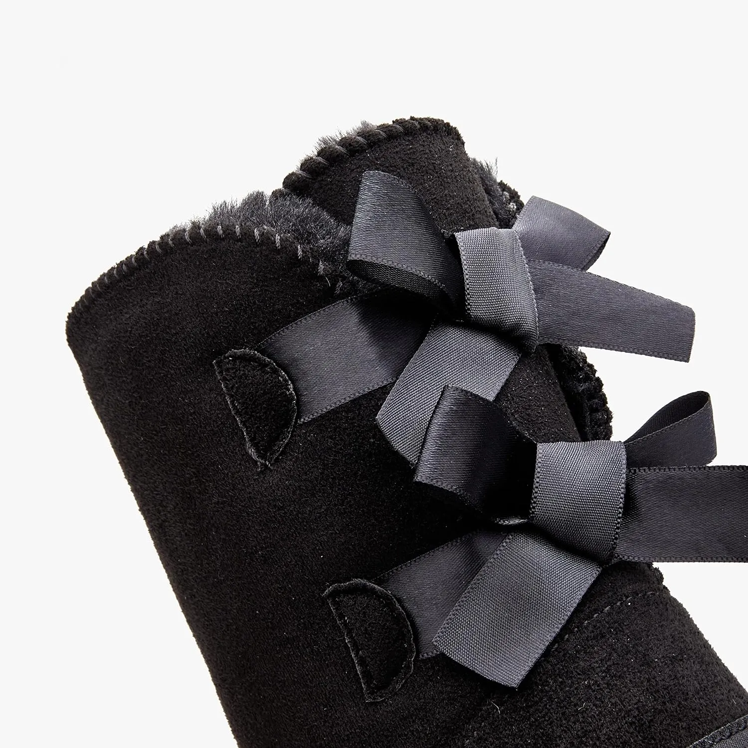 Stylish Back Bow Fur Lined Comfy Black Suede Winter Boots