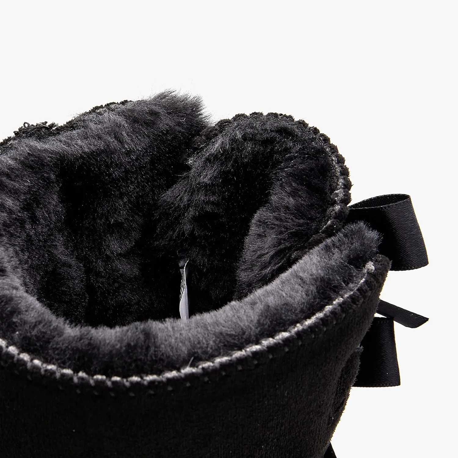 Stylish Back Bow Fur Lined Comfy Black Suede Winter Boots