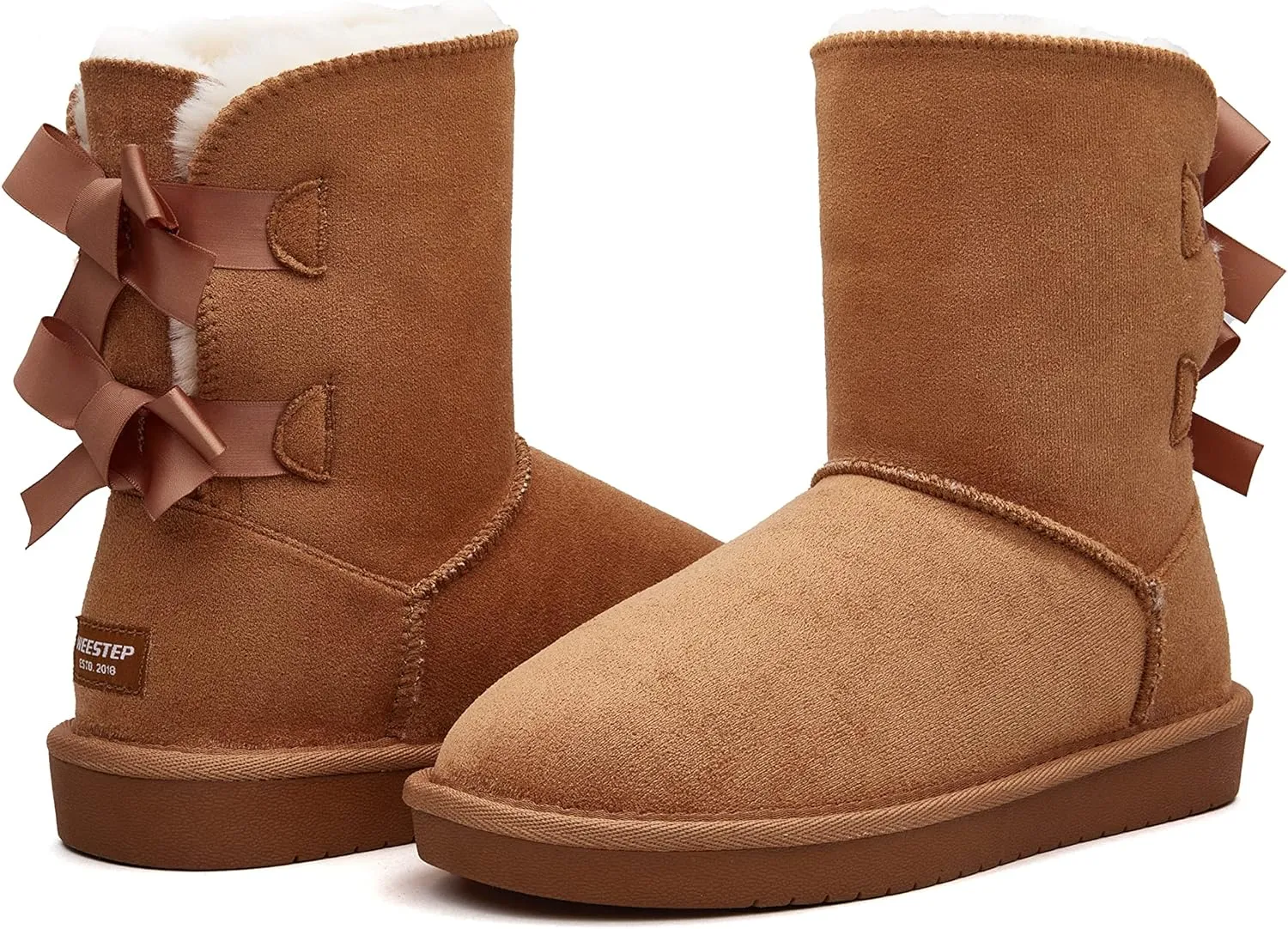 Stylish Back Bow Fur Lined Comfy Black Suede Winter Boots