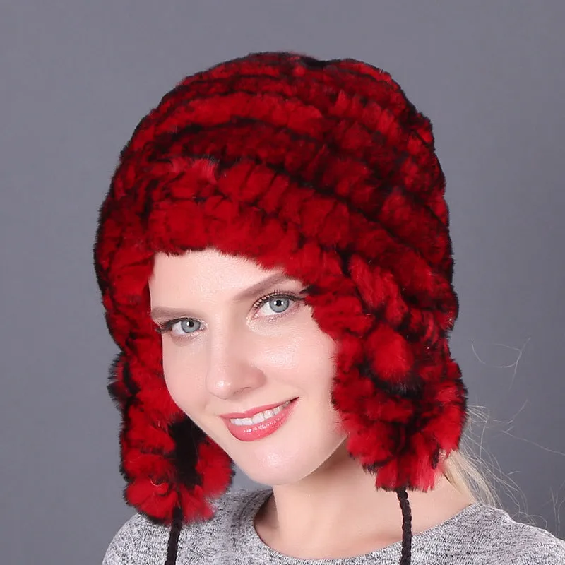 Thickened warm rex rabbit fur hat ear protection hat fur cotton hat ladies wool hat autumn and winter