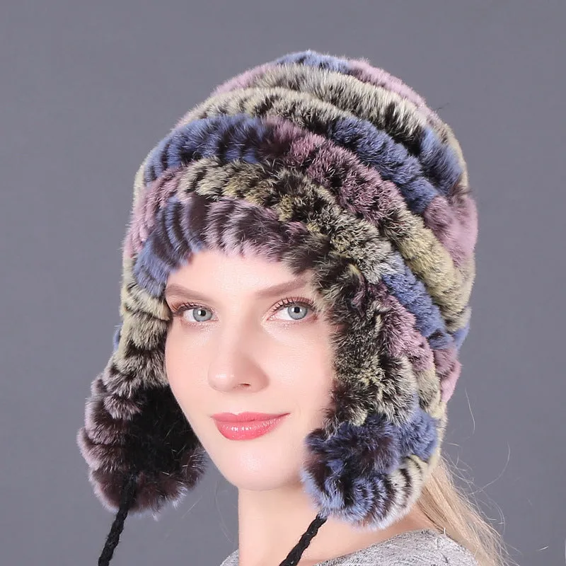 Thickened warm rex rabbit fur hat ear protection hat fur cotton hat ladies wool hat autumn and winter
