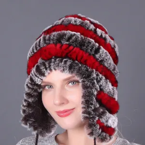 Thickened warm rex rabbit fur hat ear protection hat fur cotton hat ladies wool hat autumn and winter