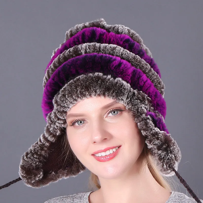 Thickened warm rex rabbit fur hat ear protection hat fur cotton hat ladies wool hat autumn and winter